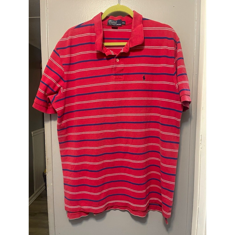 Polo Ralph Lauren Mens XXL Striped Red Blue White Short Sleeve Polo Shirt